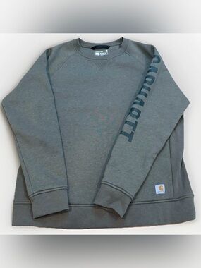 Carhartt Kids Crewneck Sweatshirt Arm Spellout Relaxed Fit Gray Fall Size Large